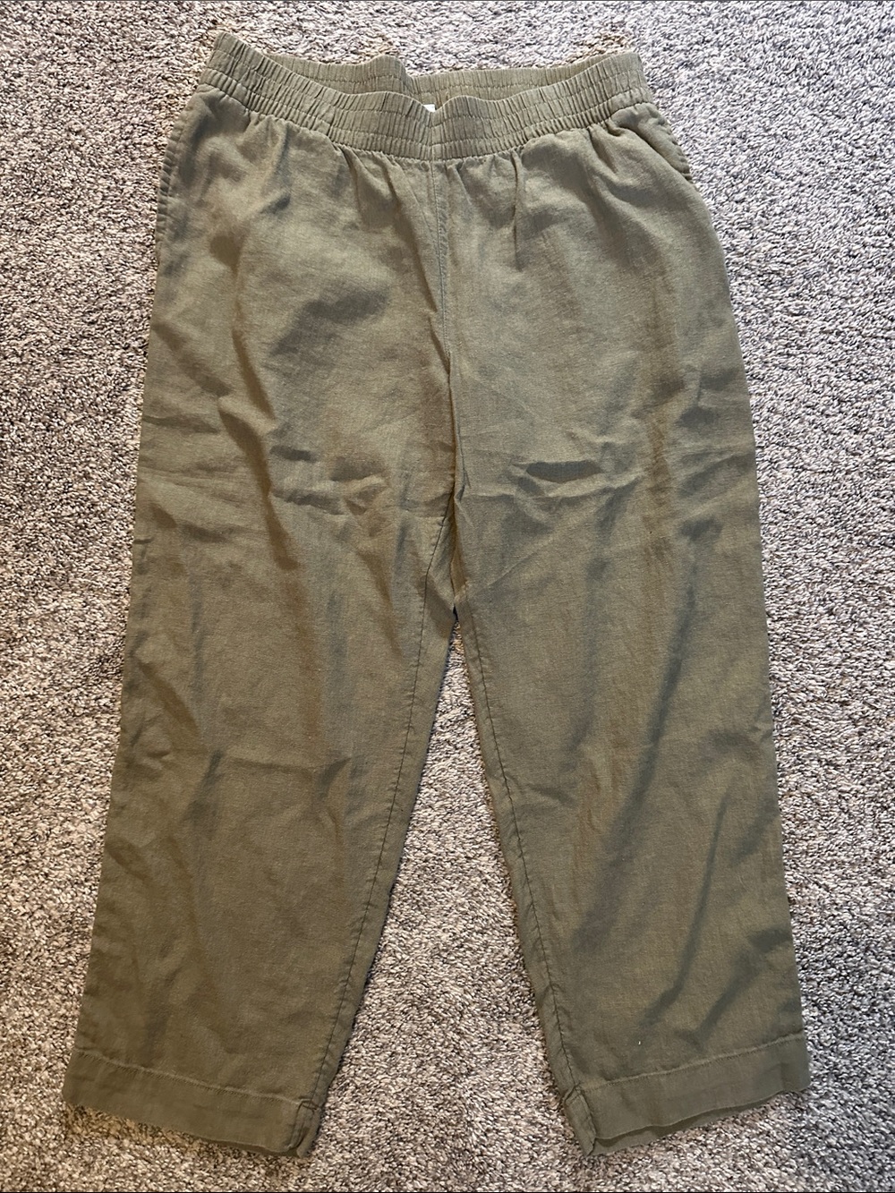 Women’s Olive Green Elastic Waist Casual linen cropped Pants